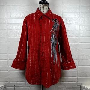 Cyber Y2K Womens Large Red Metallic Striped Wing Graphic Boho MZ U.S.A.